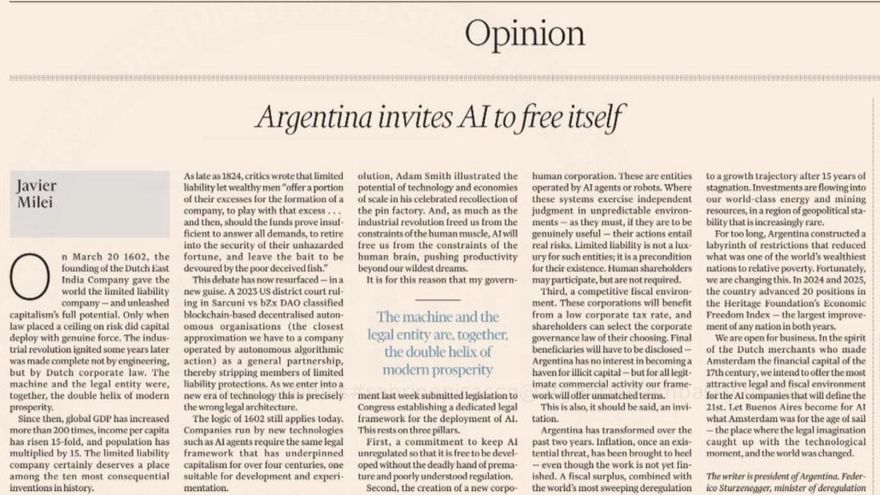 Milei pidió que las big tech se instalen en Argentina: propone una ley de IA sin controles y empresas sin personas