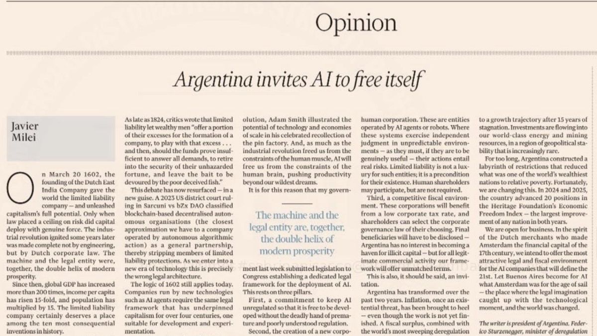 Milei pidió que las big tech se instalen en Argentina: propone una ley de IA sin controles y empresas sin personas