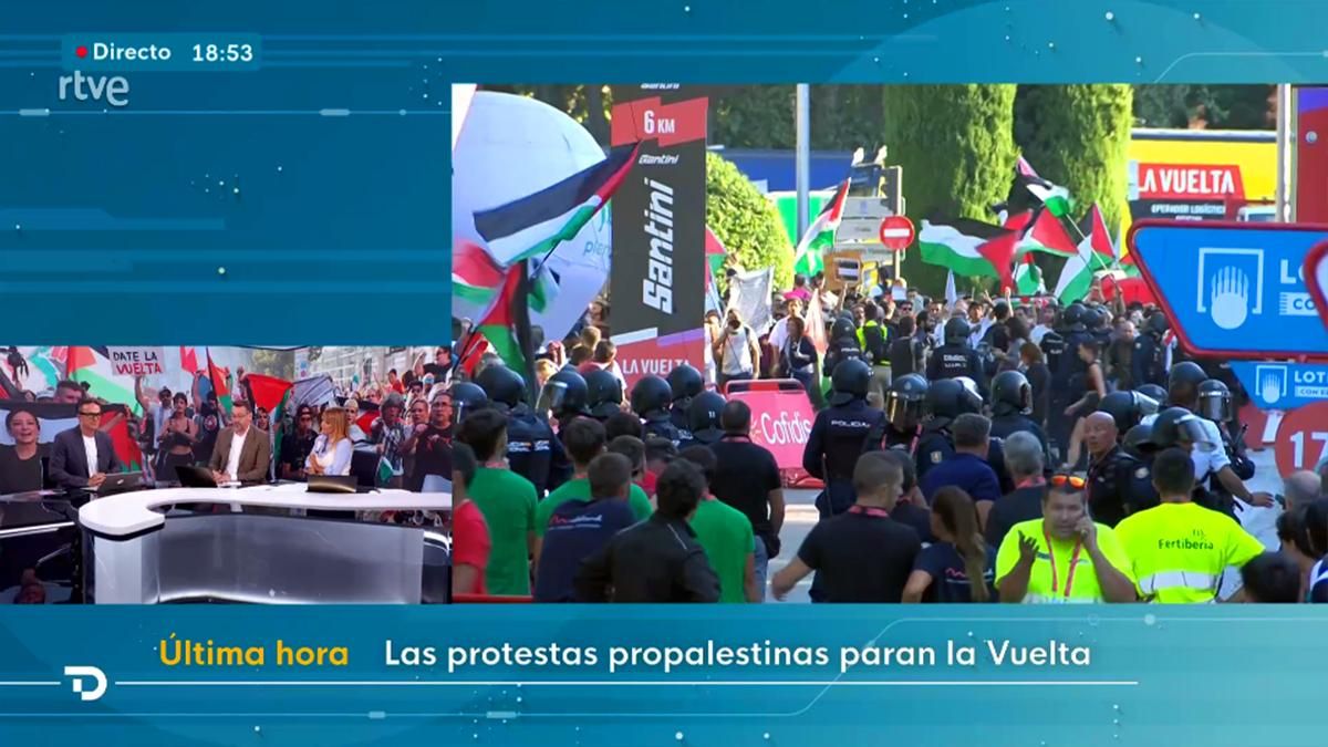 La 1 destaca por la tarde con el abrupto final de La Vuelta (12.1%) y las protestas propalestinas en Madrid (11.9%)