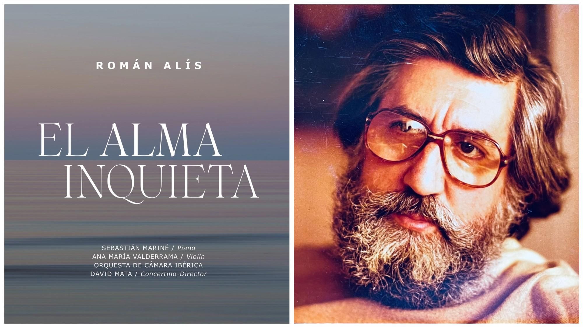 Román Alís y la portada del disco con su obra, 'El alma inquieta'.