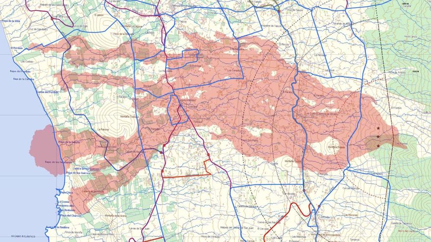 Mapa sobre el avance de las coladas en La Palma este domingo, 17 de octubre