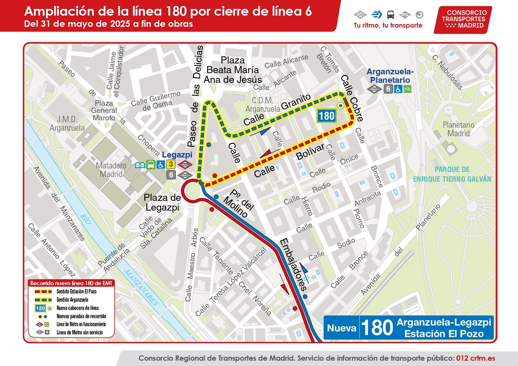 Ampliación de la línea 180 por cierre de la L6