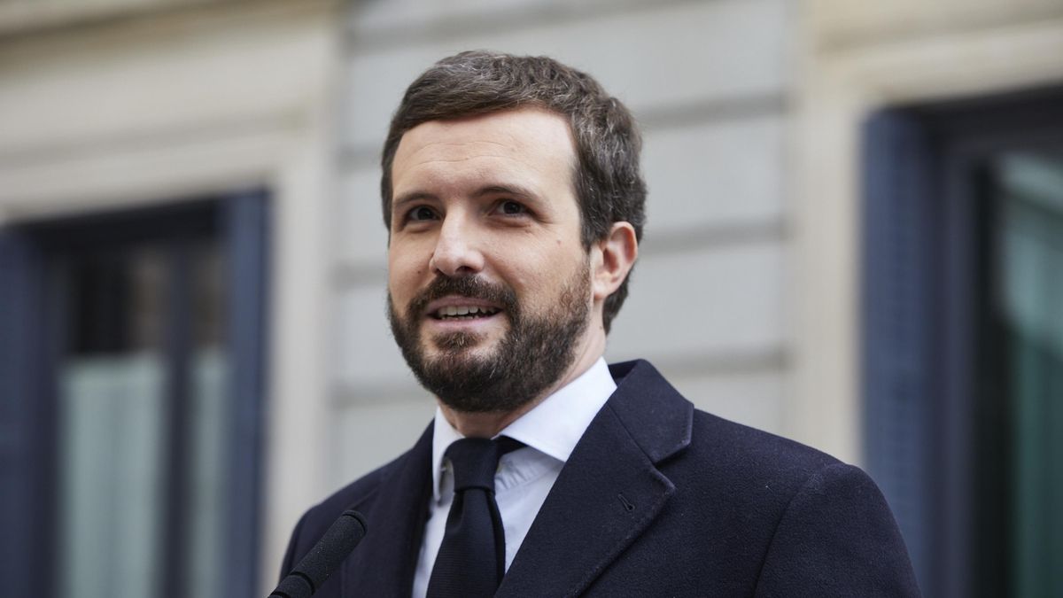 El presidente del PP, Pablo Casado, interviene durante el acto institucional por el Día de la Constitución en el Congreso de los Diputados, en Madrid (España), a 6 de diciembre de 2020.