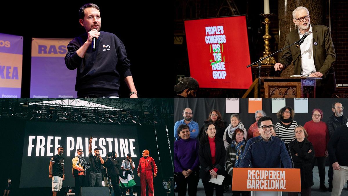 Pablo Iglesias, Jeremy Corbyn, el grupo Kneecap y Gerardo Pisarello.