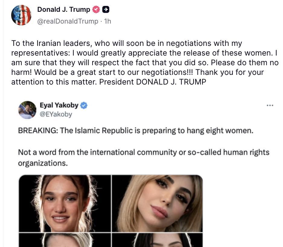 Truth Social sobre mujeres iraníes.