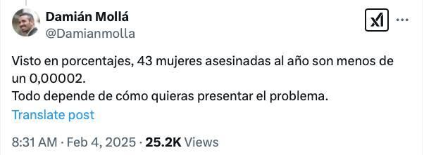 El tuit borrado por Damián Mollá