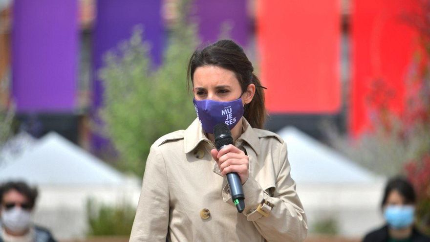 La ministra de Igualdad, Irene Montero, durante un acto de campaña a las elecciones del 4M