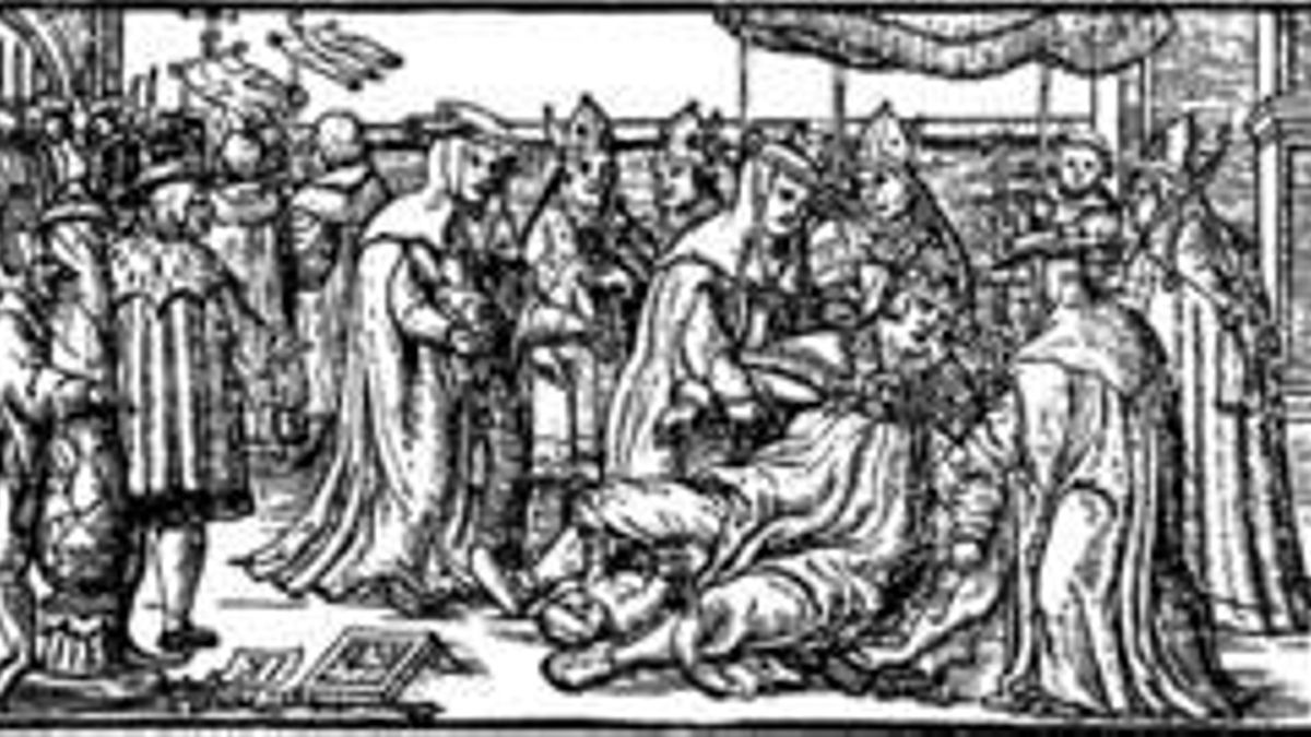 El parto de Giovanna, grabado que ilustra el capítulo de Boccacio dedicado a la papisa, Damas de renombre