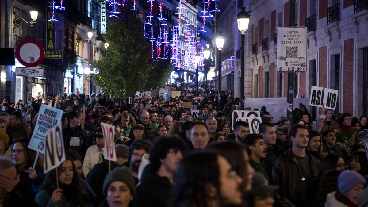 Miles de personas se manifiestan en Madrid en defensa de la universidad pública.