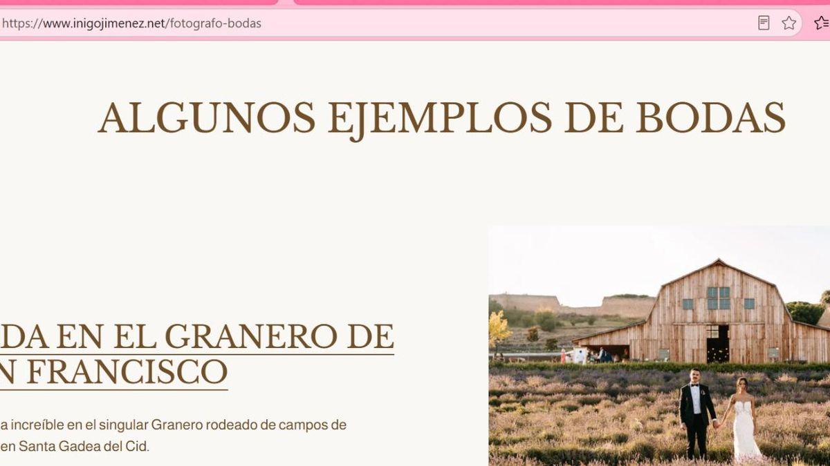 Una de las webs que muestra el reportaje fotográfico de una boda en El Granero de San Francisco.