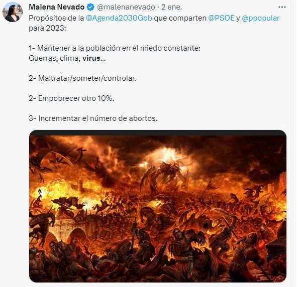 Captura de un tweet de la diputada de Vox Magdalena Nevado