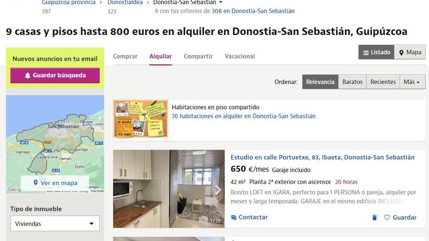 Pisos de alquiler en Donostia la última semana de octubre