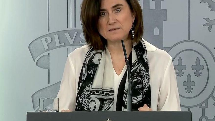 Captura de la señal institucional del Palacio de la Moncloa de la jefa de área del Centro de Coordinación de Alertas y Emergencias Sanitarias del Ministerio de Sanidad (CCAES), María José Sierra, durante la rueda de prensa.