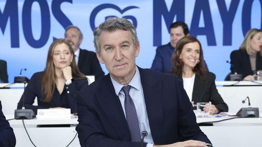 El líder del PP, Alberto Núñez-Feijóo, preside la Junta Directiva Nacional del partido, este lunes, que analiza los resultados de las elecciones aragonesas.
