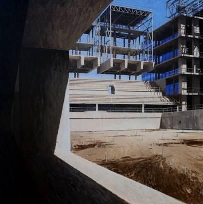 Premio adquisición Leo Harlem  Guillermo Masedo – Madrid  “Estudio de piscinas olímpicas III”  Acrílico y papel sobre tabla.