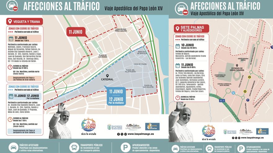Restricciones al tráfico y aparcamientos en Vegueta y Siete Palmas por la visita del Papa.