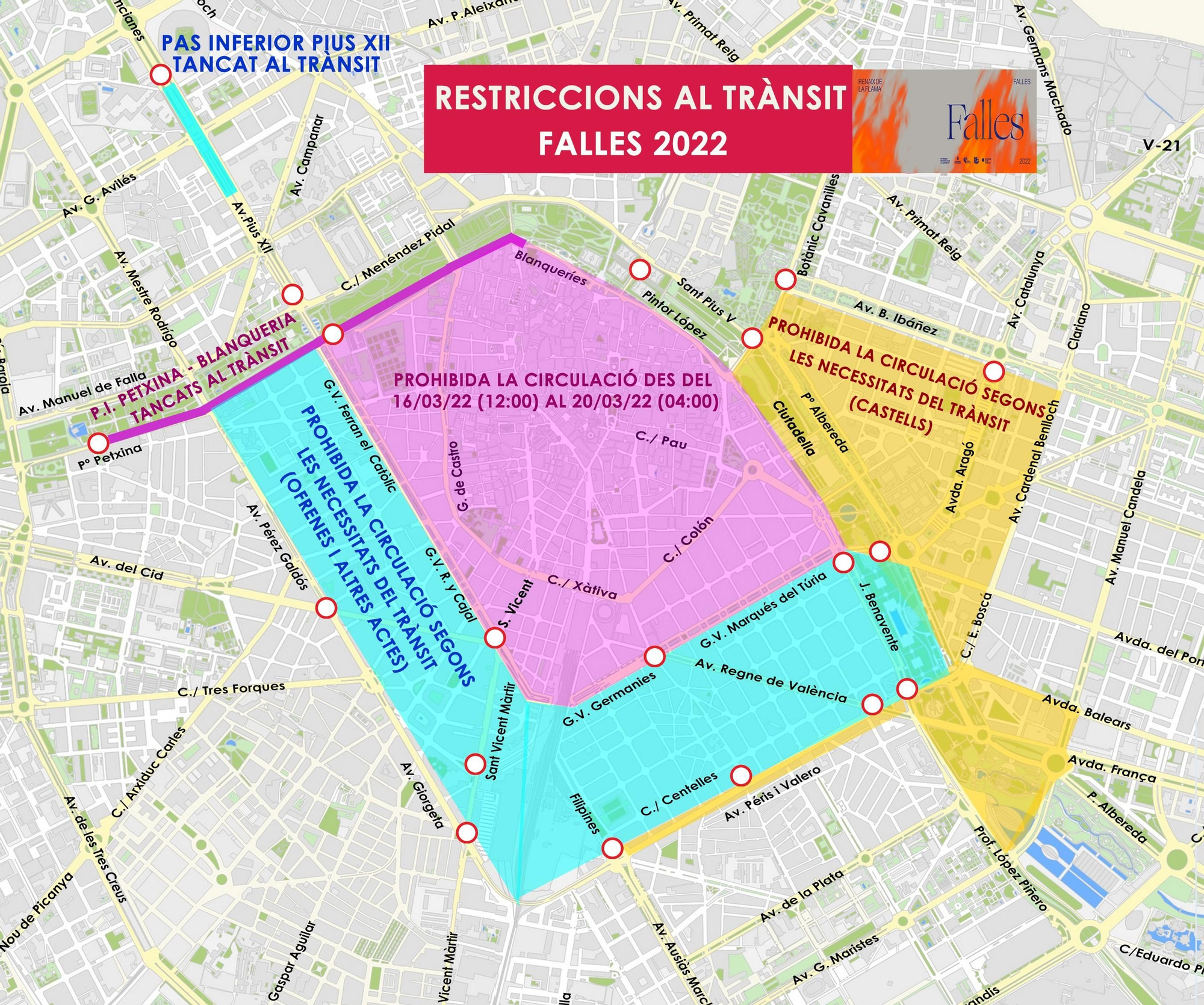 Mapa con la previsión de cortes de calle.