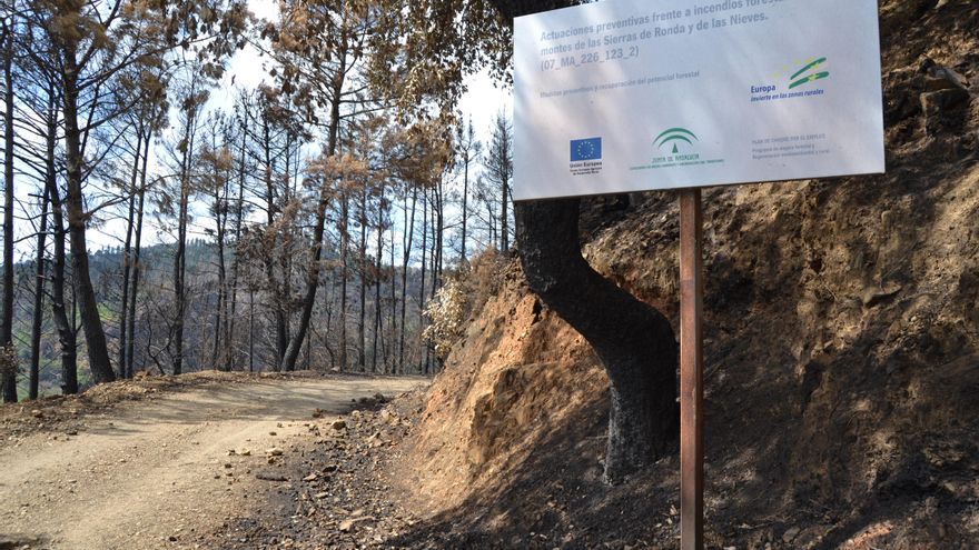 Cartel en una pista forestal de Sierra Bermeja