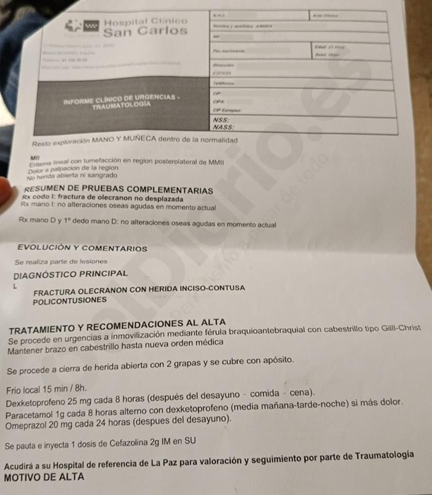 Parte de lesiones de Ainhoa. Los datos personales han sido eliminados por razones de privacidad.