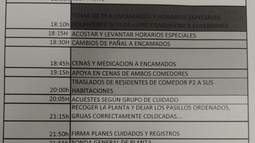 Horario de cenas de una residencia de Gipuzkoa