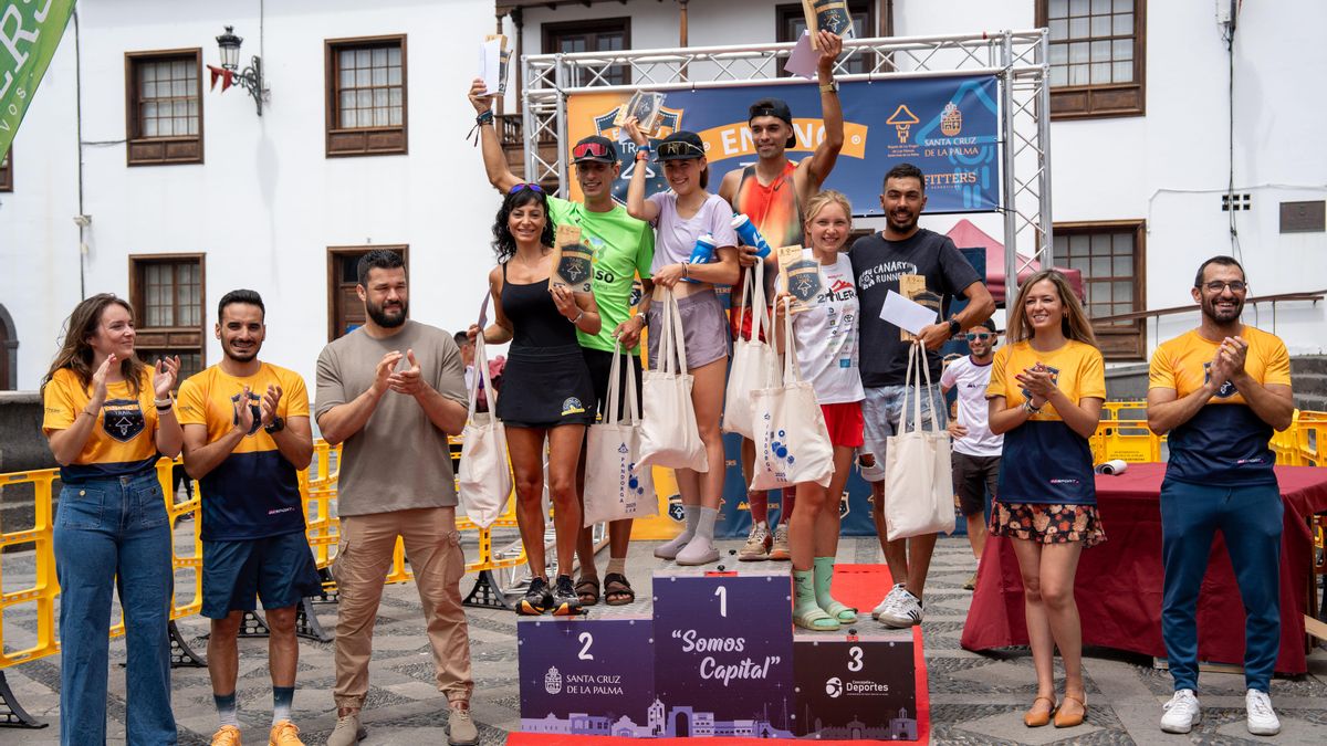 Podio  de la carrera de 18 kilómetros de 'Enano Trail 2025'. Foto: David San José Pérez