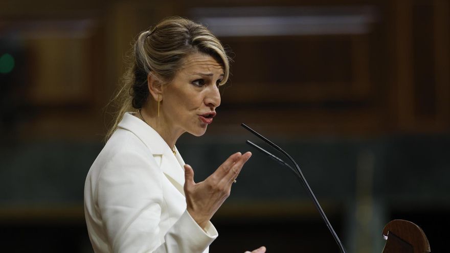 La vicepresidenta segunda y ministra de Trabajo y Economía Social, Yolanda Díaz durante su intervención en el debate de la moción de censura de Vox contra el presidente del Gobierno, Pedro Sánchez.