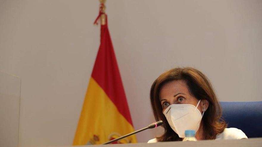 La ministra de Defensa, Margarita Robles, interviene durante su visita al Mando de Operaciones (MOPS), a 24 de agosto de 2021, en Madrid (España).