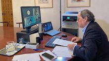 El president de la Generalitat, durante una videoconferencia