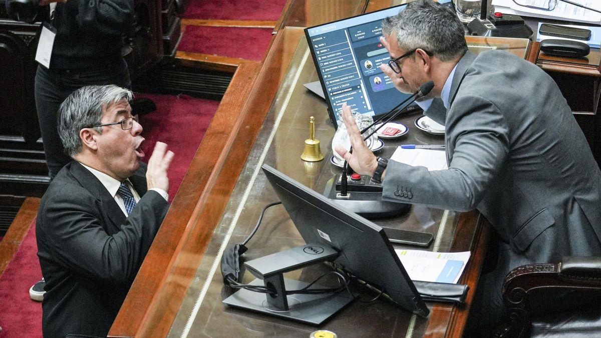 EL jefe de la bancada peronista, Germán Martínez, y Martín Menem