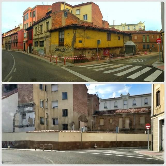 El antes y el después de la vivienda antigua de la carretera de los Cubos, cuyo derribo fue autorizado por el Ayuntamiento de León y Patrimonio de la Junta.