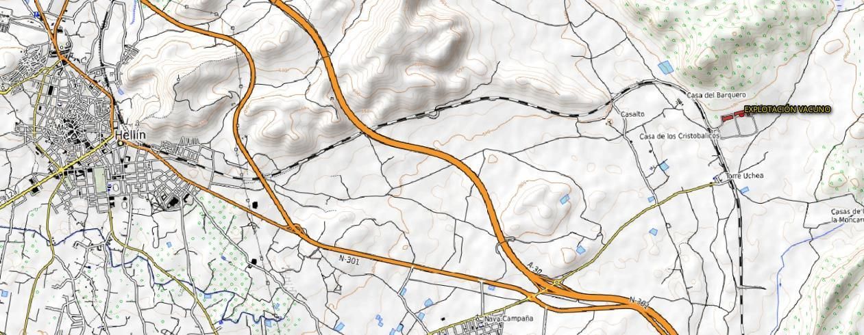 Punto de localización del futuro proyecto de granja de terneros, con la pedanía de Torre Uchea a corta distancia