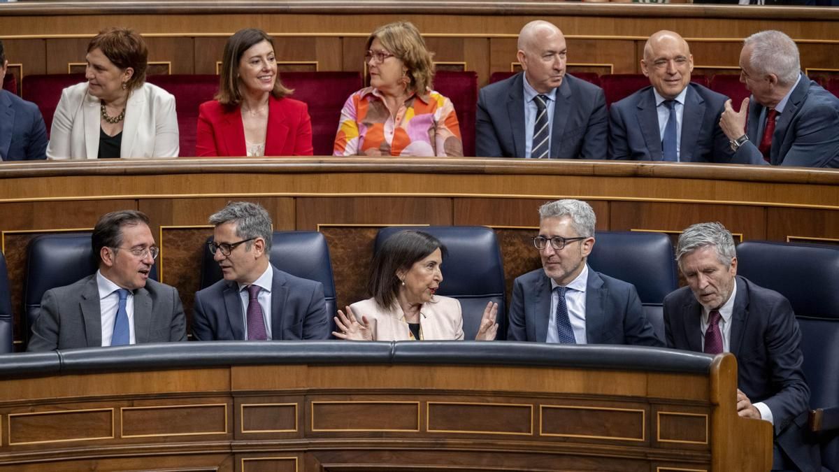 José Manuel Albares, Félix Bolaños, Arcadi España y Fernando Grande-Marlaska, durante un pleno en el Congreso de los Diputados.