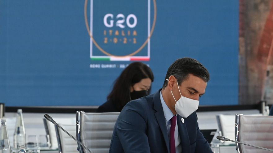 El presidente del Gobierno de España, Pedro Sánchez en la segunda jornada de la cumbre del G20, a 31 de octubre de 2021, en Roma (Italia).