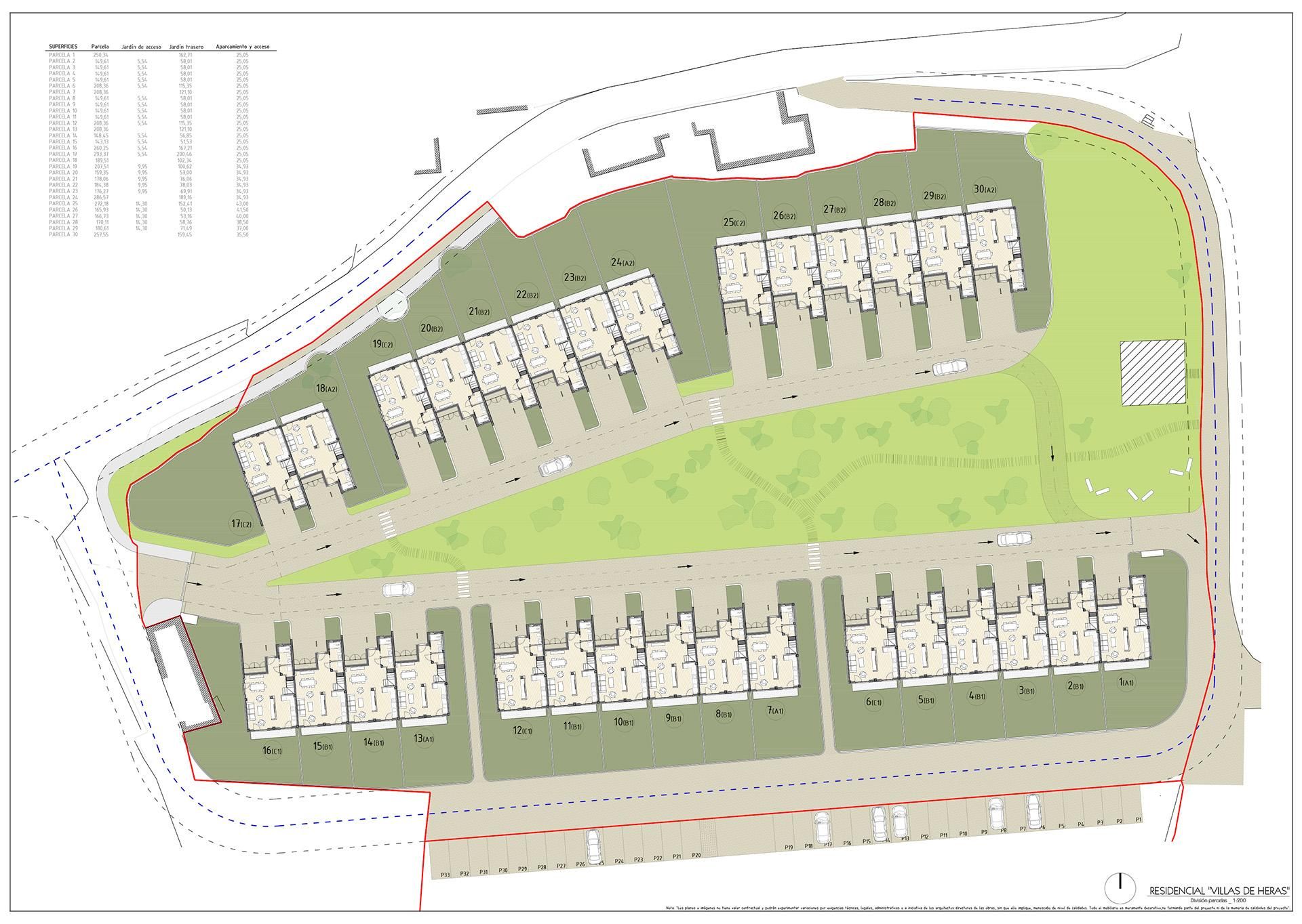 Plano de Villa de Heras, 30 chalets junto a la Torre de Alvarado.