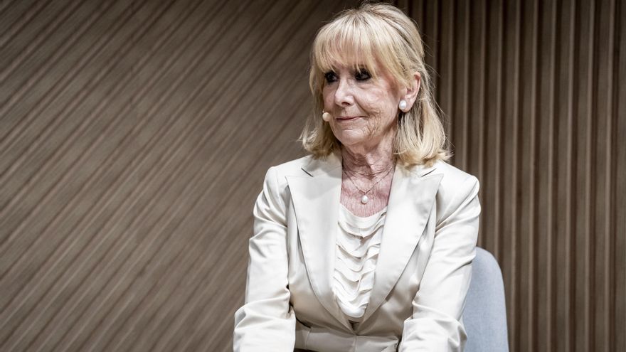 La expresidenta de la Comunidad de Madrid Esperanza Aguirre, durante la presentación de su nuevo libro ‘Una liberal en política. Por qué lo que funciona es el liberalismo’, a 19 de mayo de 2025, en Madrid (España). (Foto de archivo).