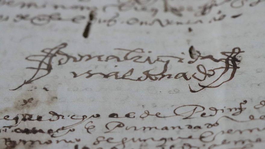 Detalle de la rúbrica de Brígida Maldonado estampada en su testamento del 1 de mayo de 1590