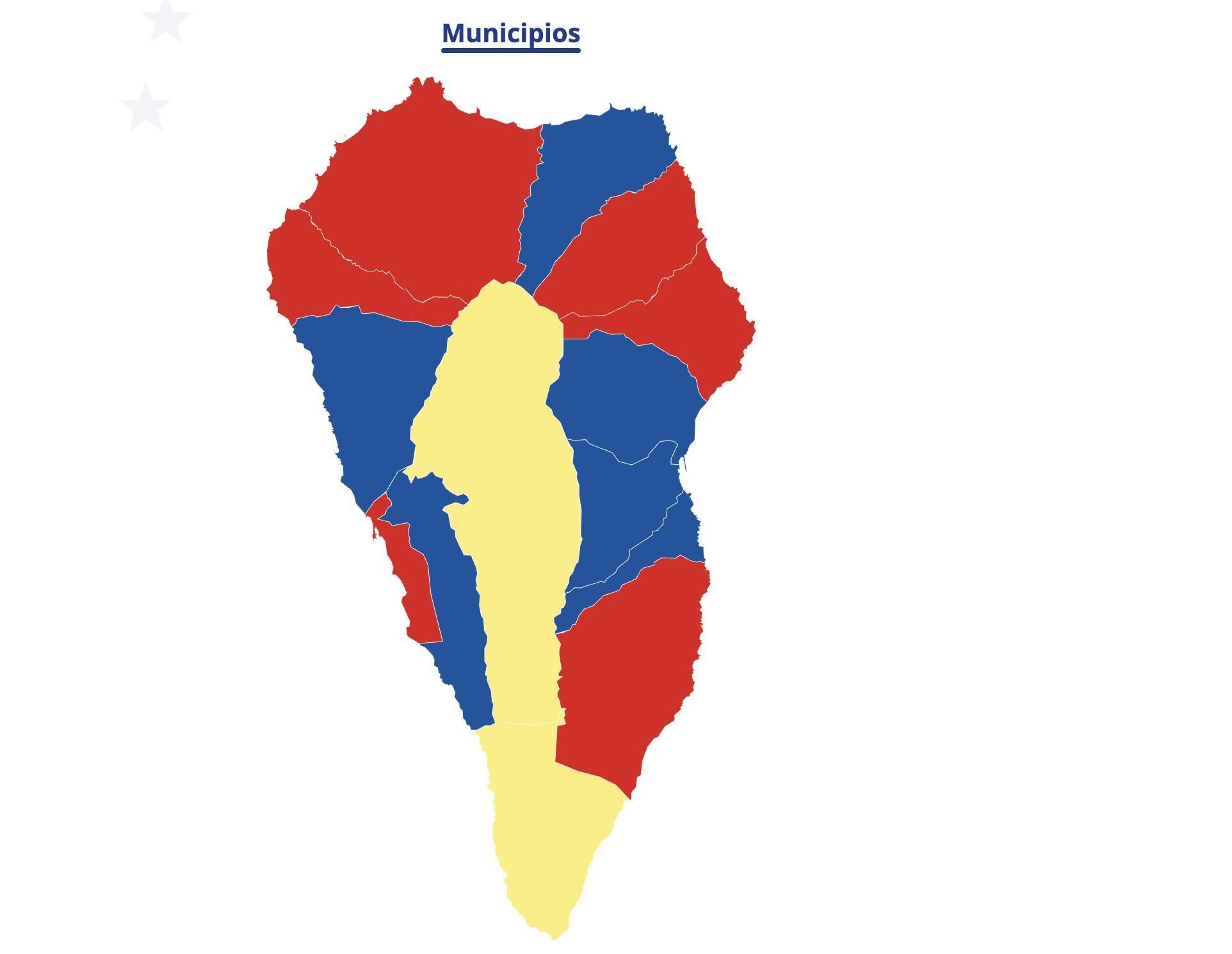 Mapa de los resultados por municipios de La Palma en las elecciones al Parlamento Europeo celebradas este domingo, 9 de junio.