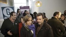 Mauricio Valiente y Tania Sánchez, tras la rueda de prensa de Ganemos y Podemos.