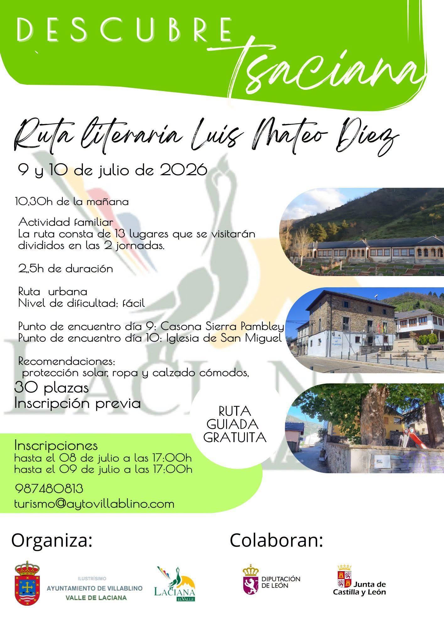 Cartel de Descubre Tsaciana dedicado a la ruta literaria Luis Mateo Díez. 