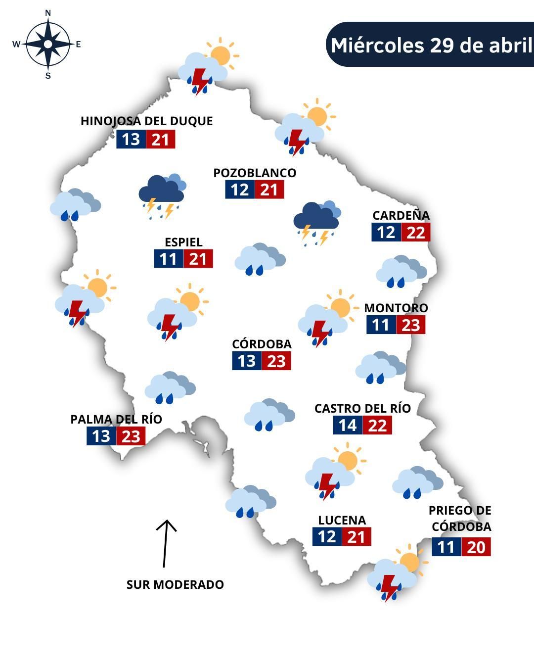 Mapa meteorológico del miércoles.