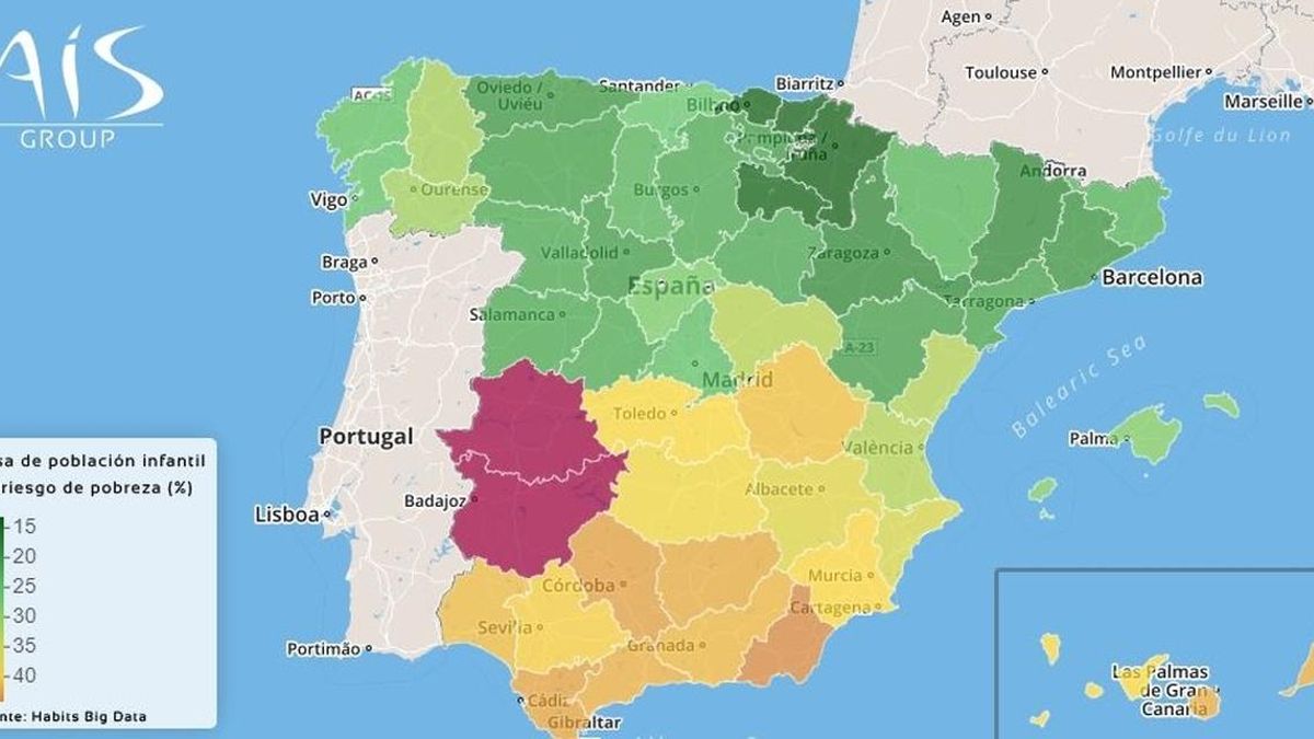 Extremadura, la comunidad autónoma con más riesgo de pobreza infantil de España y Navarra la que menos, según un estudio