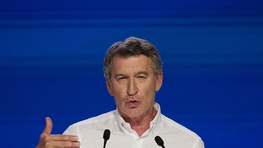 El presidente del PP, Alberto Núñez Feijóo, durante la segunda jornada del XXI Congreso Nacional del Partido Popular, a 5 de julio de 2025, en Madrid (España).