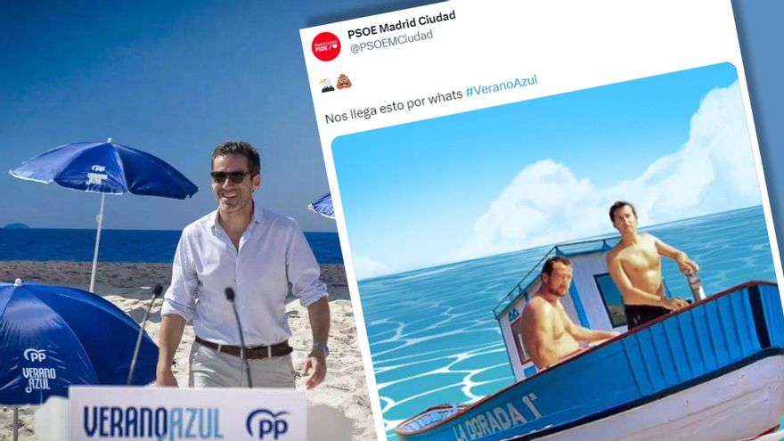 El PP monta su 'verano azul' en una 'playa' madrileña y el PSOE saca la foto de Feijóo con un narco