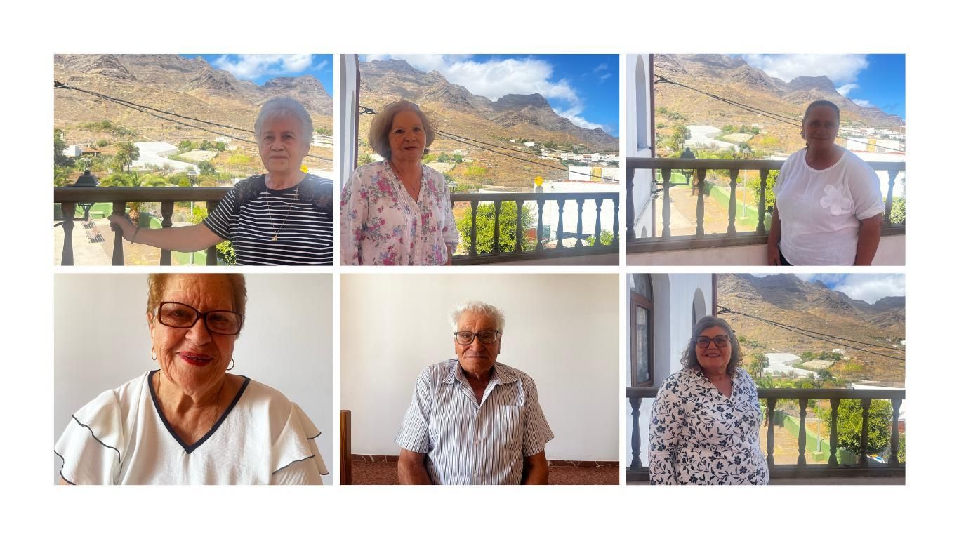 Teresa Cárdenes Quintana, Nicolasa Ojeda Suárez, Carmen Ramírez, Margarita González Suárez, Gabriel Ramírez Montesdeoca y Ana María Díaz Suárez, vecinas y vecino de El Hoyo entrevistados para este reportaje.