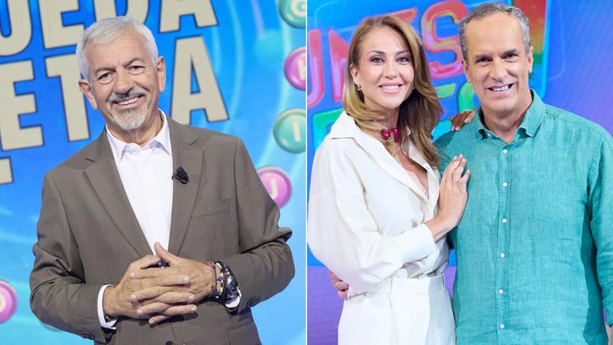Carlos Sobera en 'Rueda la letra'; Santi Acosta y Beatriz Archidona en 'De lunes a viernes'