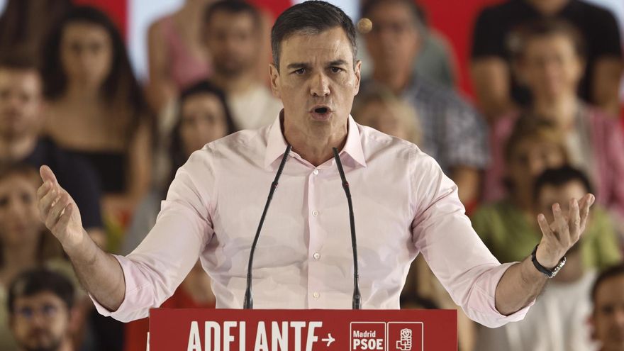 El presidente del Gobierno, Pedro Sánchez, durante su intervención en el acto de arranque de la campaña electoral del PSOE