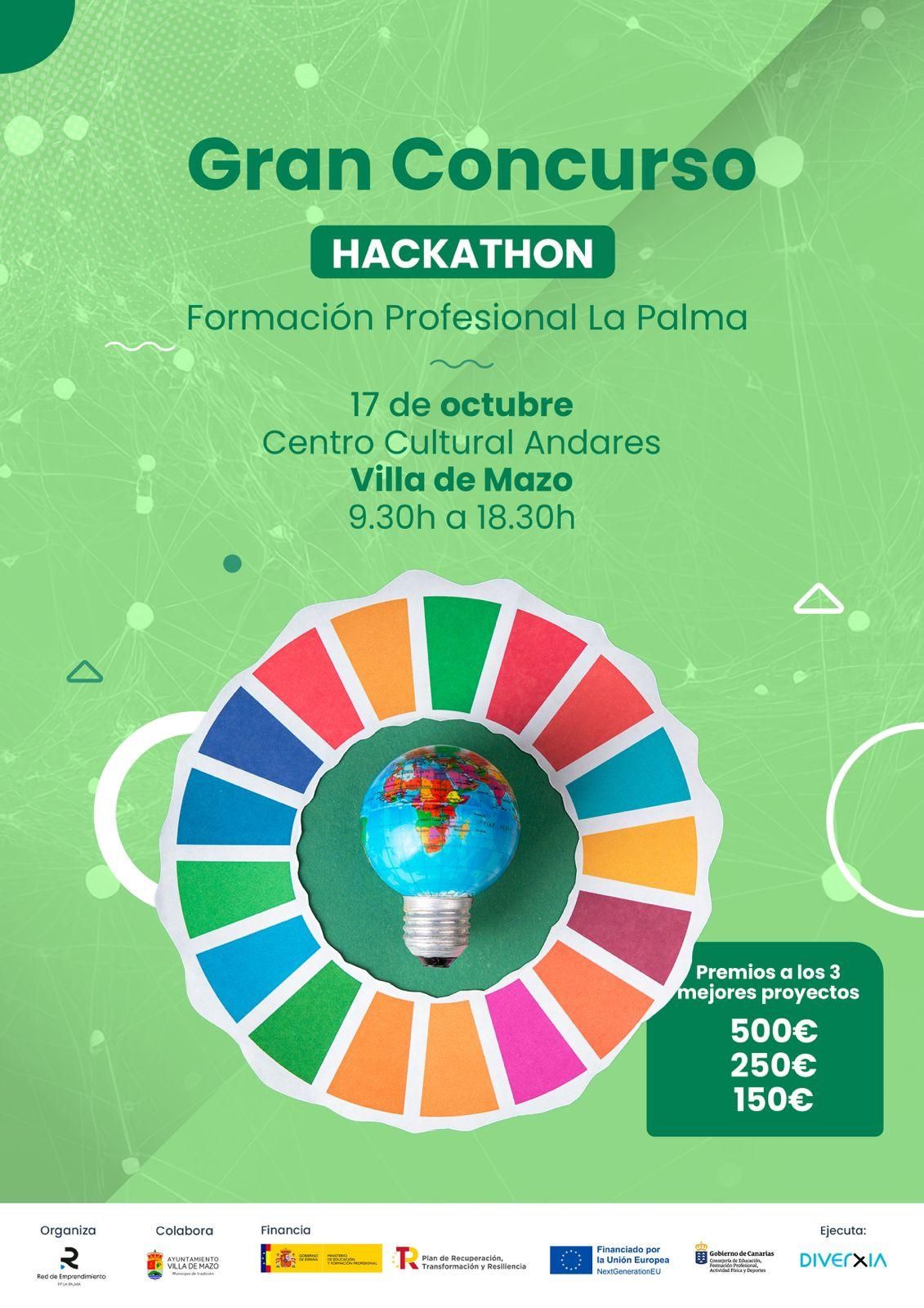 Cartel del un concurso-hackathon de emprendimiento en Villa de Mazo.