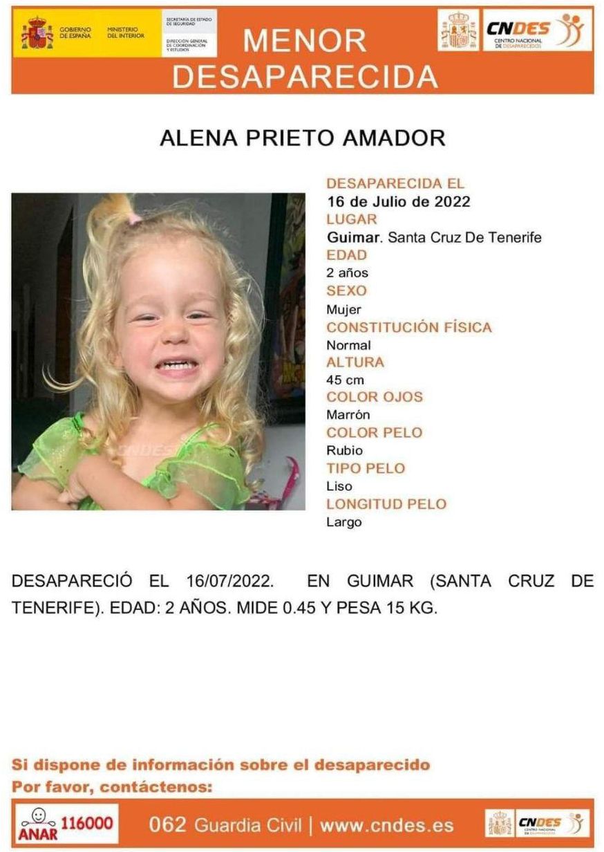 Cartel de búsqueda de Alena Prieto Amador, vista por última vez en Santa Cruz de Tenerife