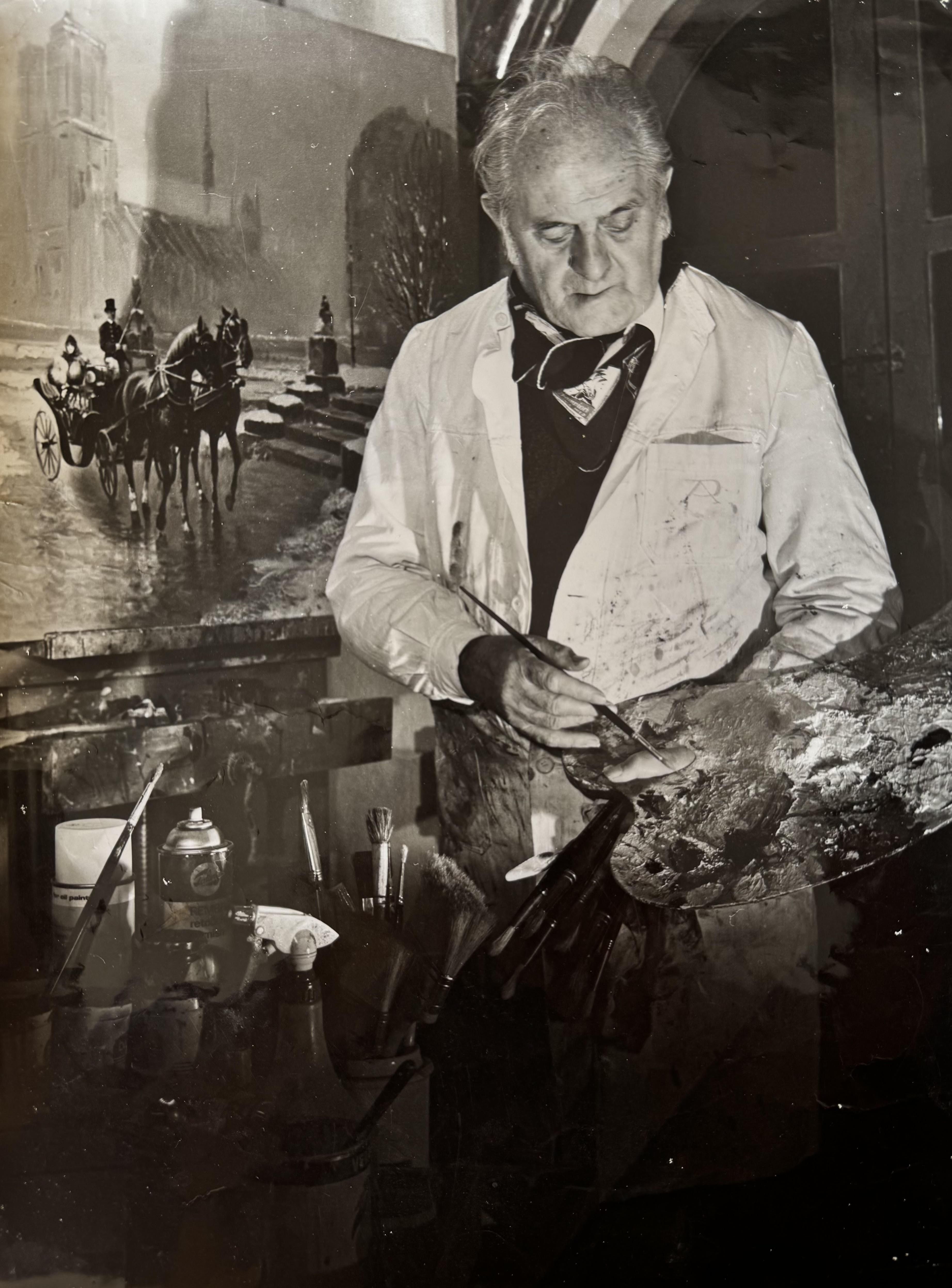 El Maestro Palmero pintando uno de sus cuadros sobre caballos