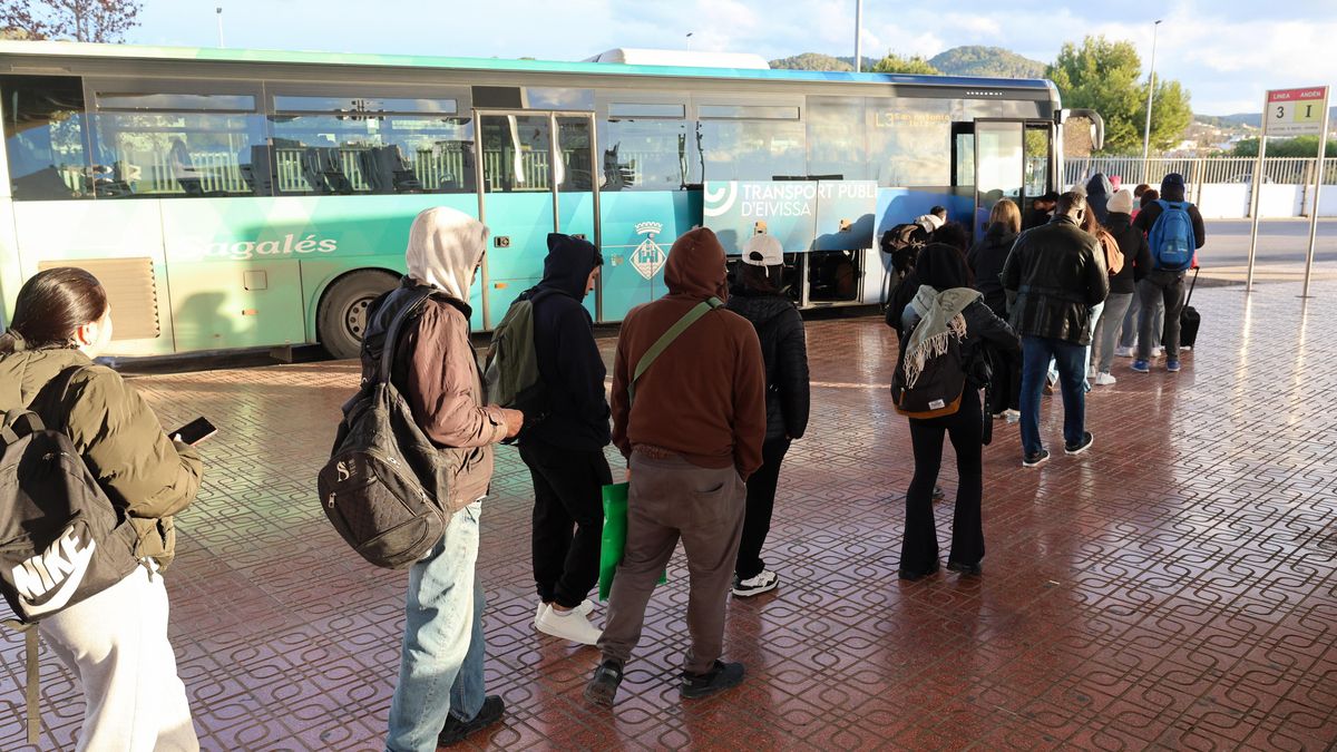 Diverses persones fan cua per a pujar-se al bus d'una de les línies regular